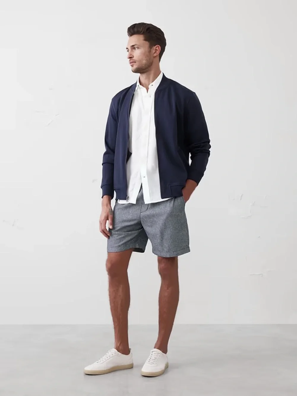 Banana Republic Men’s Luxe Touch Bomber Medium TALL Navy Blue